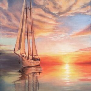 Segelboot bei Sonnenuntergang